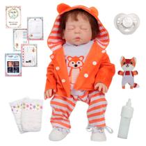 Boneco Bebe Reborn Príncipe Cabelo Castanho Enxoval Raposa