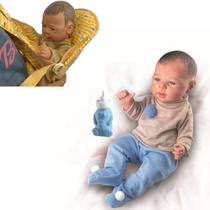 Boneco Bebê Reborn Realista Menino + Bolsa Carregador Boneca - Milk Brinquedos