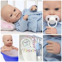 Boneco Bebe Reborn Realista Menino Careca Com Kit 10 Itens