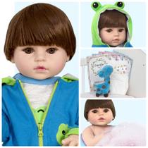 Boneco Bebe Reborn Sapinho Corpo de Silicone Cabelo Castanho - Cegonha Reborn Dolls