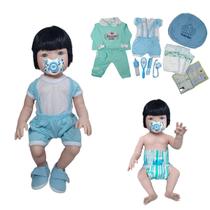 Boneco Bebê Reborn Silicone 2 trocas + 19 Itens verde Boneco Bebê Reborn Silicone 2 trocas + 19 Itens verde