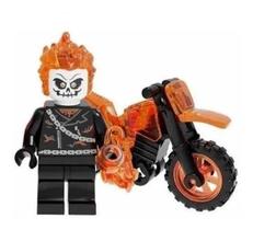 Boneco Blocos De Montar Moto Motoqueiro Fantasma Fire Chain