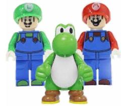 Boneco Blocos De Montar Trio Mario Bros Luigi Yoshi