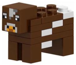 Boneco Blocos De Montar Vaca Malhada Marrom Minecraft