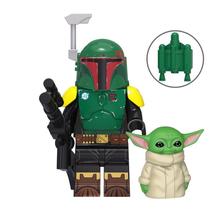 Boneco boba fett com baby yoda the child star wars blocos de montar