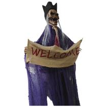 Boneco Bruxa Esqueleto Welcome Halloween com Som e Luz