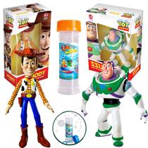 Boneco Buzz Lightyear + Wood Toy Story + Bolha de Sabão
