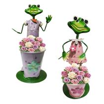 Boneco Casal Sapo Jardim Varanda Decoraçao Casa Enfeite Balde de Flor Ambiente Externo Duravel Pousada Quintal Resistente