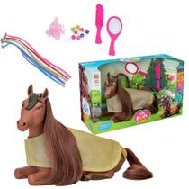 Boneco Cavalo p/ Pentear + Apliques Coloridos e Acessórios - Adijomar Brinquedos