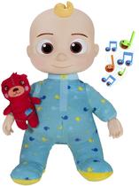 Boneco CoComelon Official Hora de Dormir musical Boneco JJ, Corpo de pelúcia macio Pressione a barriga e JJ canta clipes de 'Yes, Yes, Bedtime Song', Incluí Ursinho de Pelúcia e Almofada pequena Brinquedos para Bebês