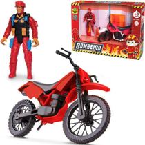Boneco com moto roda livre bombeiro na caixa - SAMBATOYS