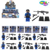 Boneco comando de policia monta e desmonta play box com acessorios 6 pecas tleg