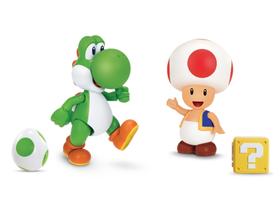 Boneco de ação Super Mario Nintendo 10 cm Yoshi & Toad, pacote com 2