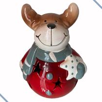 Boneco De Cerâmica Com Led Enfeite De Natal Premium Rena