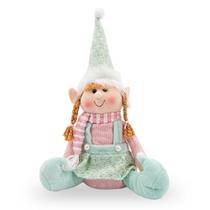 Boneco de Natal Elfo Menina Sentada Rosa e Verde 40cm Boneco de Natal Elfo Menina Sentada Rosa e Verde 40cm