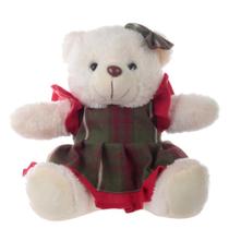 Boneco de Natal Urso Menina Sentada Verde e Vermelho 20cm