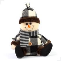 Boneco de Neve Decorativo Natal Xadrez Preto e Branco 20x15cm