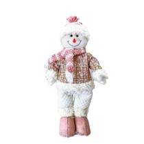 Boneco de Neve em Pé Tecido Trico Rose Decoração Luxuosa 41cm - Magizi