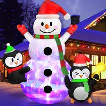 Boneco de neve inflável de Natal Daxilu com pinguins 180 cm com LED