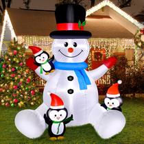 Boneco de Neve Inflável Mukum 187 cm com Pinguins e LED