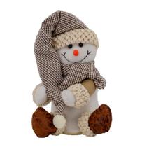 Boneco De Neve Sentado Com Gorro Tecido Rustico 21cm