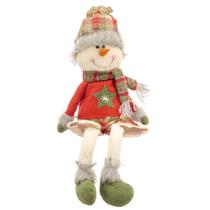 Boneco de Neve Sentado Pelúcia Prime 56cm Xadrez Verde e Vermelho - Bela Flor