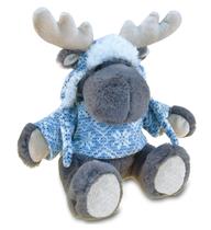 Boneco de pelúcia DolliBu Plush Moose 23 cm com suéter e chapéu cinza