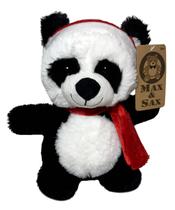 Boneco De Pelúcia Médio Animal Urso Ursinho Panda Pandinha Com Roupa Natalina Gorro E Cachecol Vermelho Decoração Natal Luxo Max E Sax