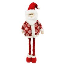 Boneco Decoração de Natal Papai Noel Com Gorro Vermelho 55 cm Roupa em Lã Acabamento Artesanal