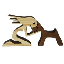 Boneco Decorativo Madeira Pet Cachorro Cão 2 Peças