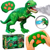 Boneco Dinossauro De Controle Remoto Com Projetor Sons E Luzes Solta Fumaça - Art Brink