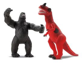 Boneco Dinossauro T-Rex Com Som Vs Gorila King Kong Macaco