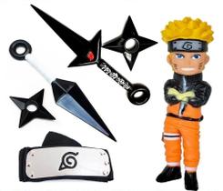 Boneco Do Naruto Kit Bandana + Kunai + Shuriken Preto