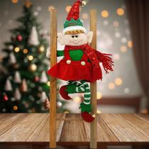 Boneco Elfo Duende Tradicional Na Escada Enfeite Natal 50cm