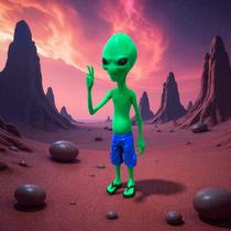 Boneco Et Alienígena Extraterrestre Bermuda Azul Chinelo Sinal da Paz Decoração - 16 cm