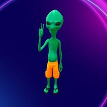 Boneco Et Alienígena Extraterrestre Bermuda Laranja Chinelo Sinal da Paz Decoração - 16 cm