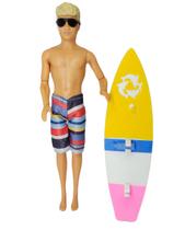 Boneco Fashion Travel Surfista Articulado Com Prancha Praia 30cm