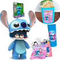 Boneco Filme Stitch Grande Tamanho 24cm Brinquedo Infantil Menina e Menino Balde Pipoca e Copo