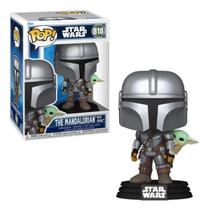 Boneco Funko Pop Star Wars Mandalorian Com Grogu 818 Colecionável