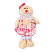 Boneco Ginger Bread Confeiteira Em Pé Tecido Canelado Xadrez Branco Vermelho Enfeite Natalino 30Cm Boneco Ginger Bread Confeiteira Em Pé Tecido Canelado Xadrez Branco Vermelho Enfeite Natalino 30Cm