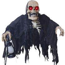 Boneco Halloween Caveira da Morte Animatronics para Decorar a Porta Brinquedo com Som Luz Movimento e Sensor