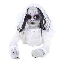 Boneco Halloween Noiva Zumbi que Se Arrasta Fala e Ascende Sozinha