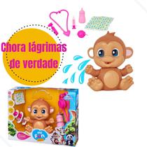 Boneco Macaco Baby Mama e Chora Sai Lágrimas + Mamadeira - Adijomar Brinquedos