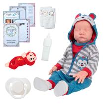 Boneco Macaquinho com Pelúcia Fraldas Chupeta Mamadeira
