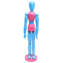 Boneco Manequim Madeira 30cm Azul e Rosa