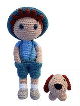 Boneco Menino Amigurumi Crochê - Thomaz e seu Dog 25cm