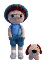 Boneco Menino Amigurumi Crochê - Thomaz e seu Dog 25cm - Ciandella crochê