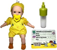 Boneco Meu Bebê Reborn Menino Looney Tunes - Personagem Piu Piu Tweety - Acompanha Acessórios Mamadeira Mágica E Certidão De Nascimento - Super Toys