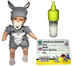 Boneco Meu Bebê Reborn Menino Looney Tunes Roupa Roupinha Fantasia Do Personagem Coelho Coelhinho Pernalonga Super Toys