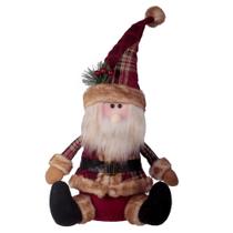 Boneco Natal Papai Noel Sentado Vermelho e Xadrez 40x25cm